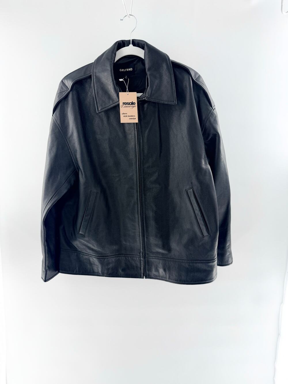 Grlfrnd Cow Leather Long Sleeve Full Zip Moto Bomber Jacket Black Women's Size S
